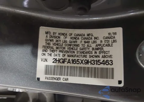 2009 Honda Civic Lx z USA, uszkodzony, nr VIN 2HGFA165X9H315463